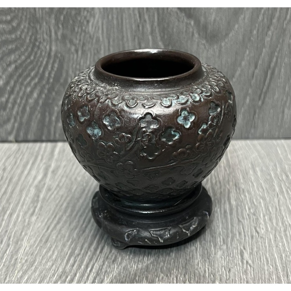 Antique Japanese Porcelain Vase Meiji Taisho Era Floral Blossom Black‎ Signed